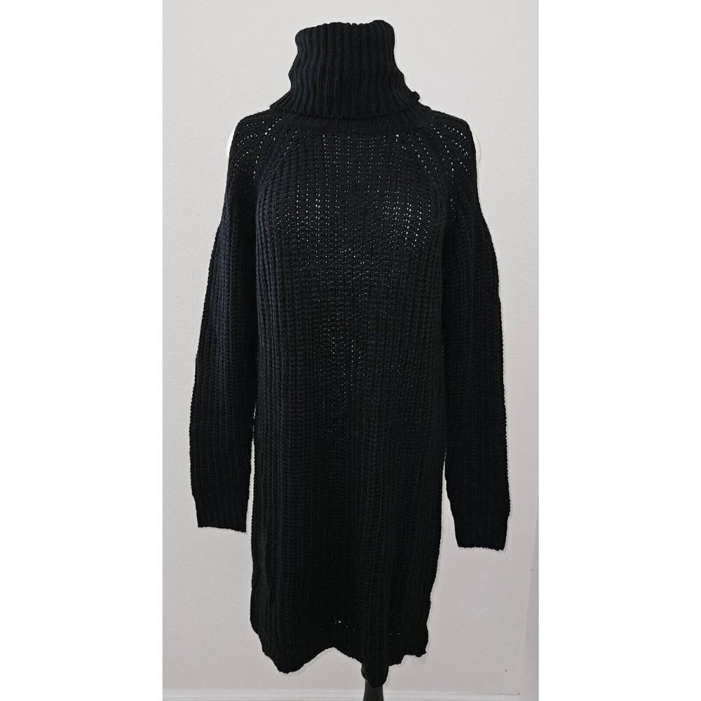 NEW John + Jenn Black Knit Sweater Dress Turtleneck Cold Shoulder Small